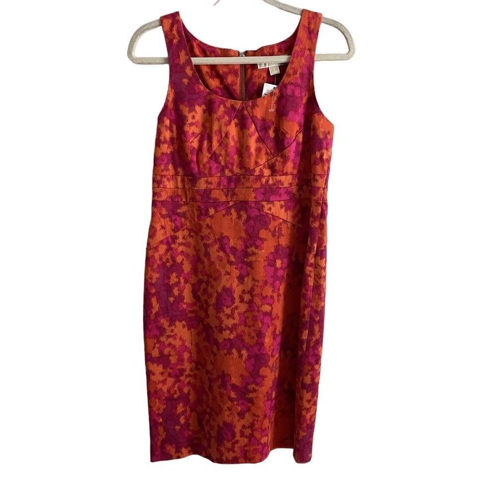 Michael Kors Women SZ 6 Orange/Red Color Burst Sleeveless Lined Sheath Dress NWT
